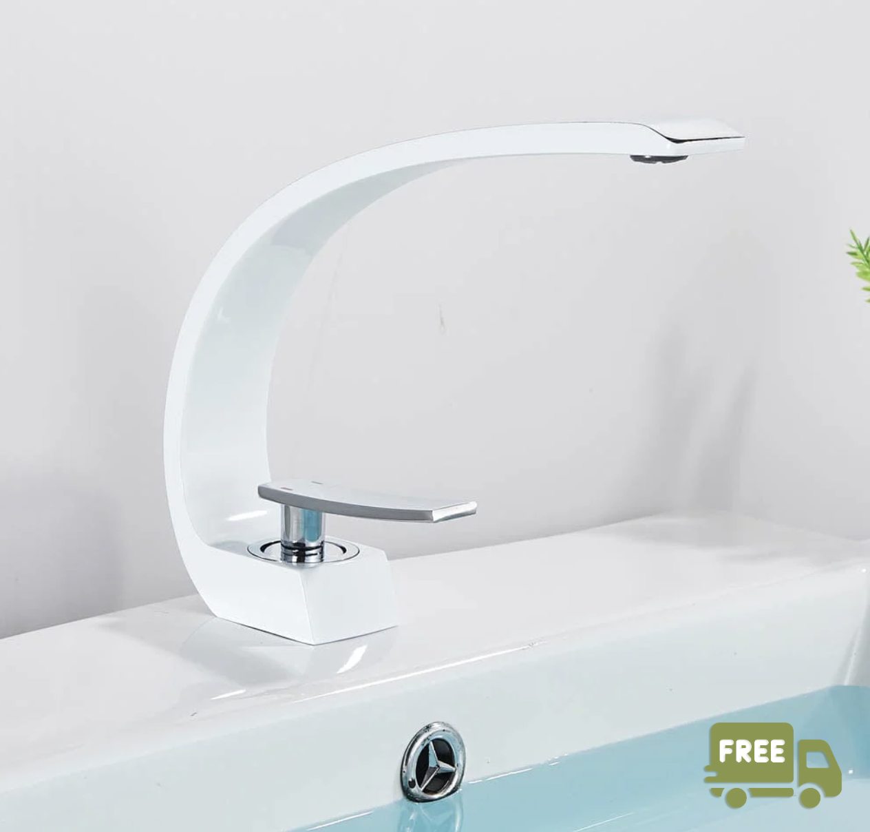Bateria pentru lavoar, curbata in forma de C, alb, cod 1484