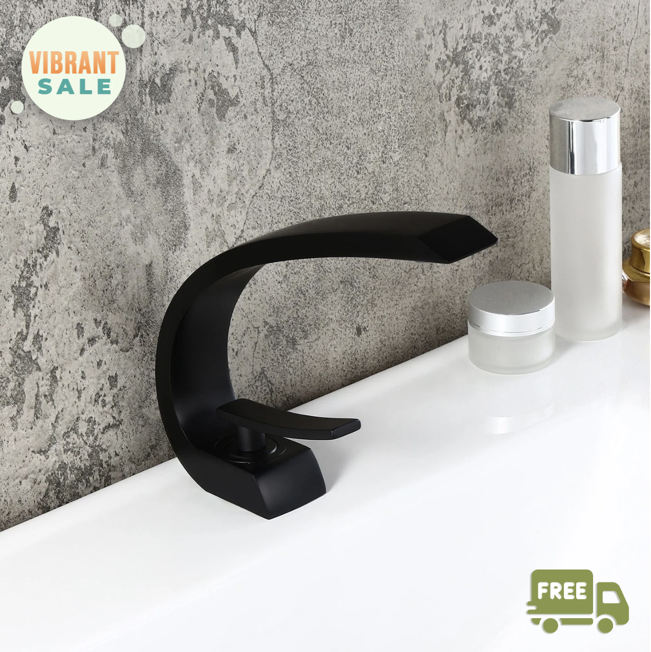 Bateria pentru lavoar Deko Matte, curbata in forma de C, negru mat, cod 1379